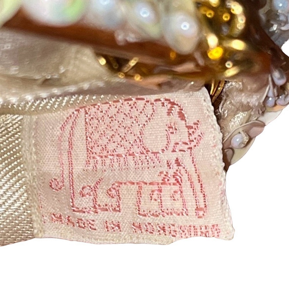 Vintage White Beaded Sequin Clutch Evening Bag Kiss Closure‎ Hong Kong Wedding - Picture 7 of 7